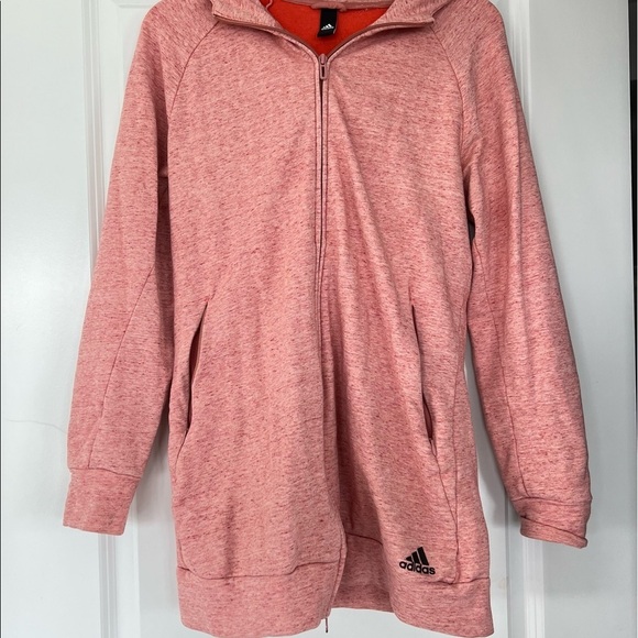Adidas Pink Zip Long Hoodie Coat - Cozy Sporty - Size S/M - Picture 2 of 8